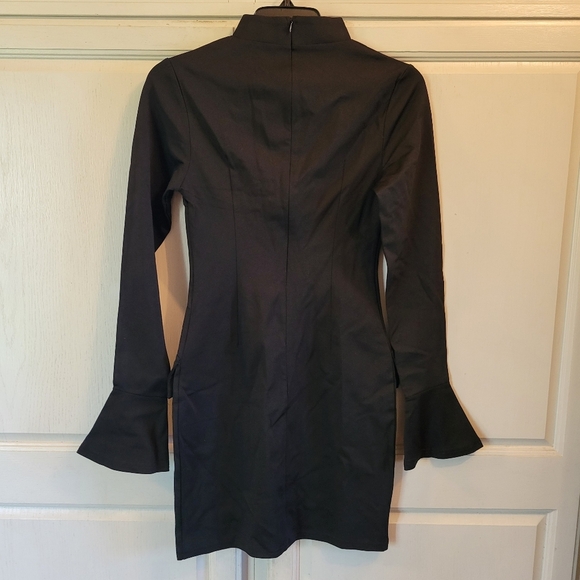 Black Bodycon Stretchy Dress With High Neck Long Sleeves - Picture 3 of 9